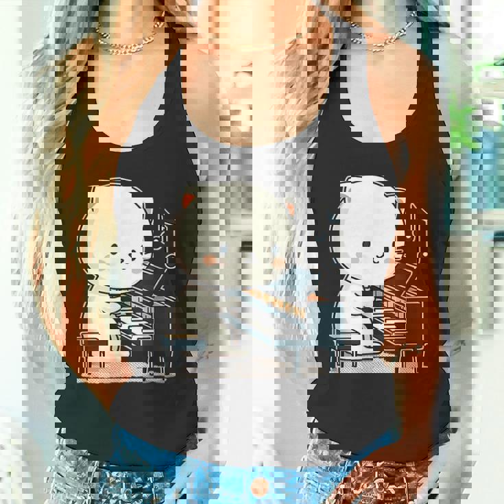 ピアノを弾くかわいい猫 ヴィンテージ かわいい猫 アート 日本アニメ タンクトップ