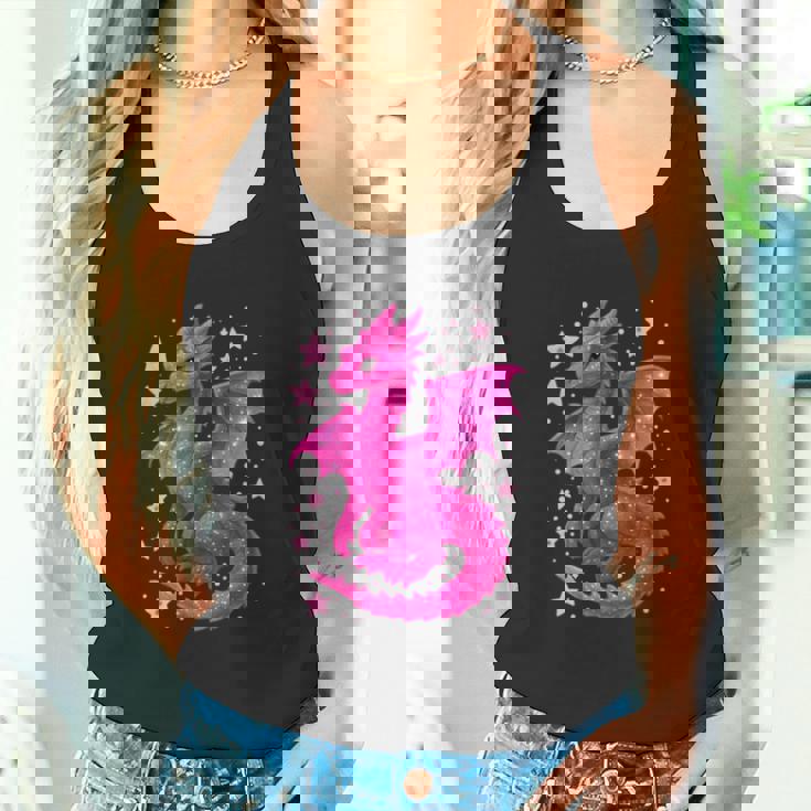 ピンクファンタジー ドラゴンと星 長袖tシャツ タンクトップ