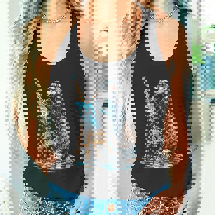 フェレット 自然 絵画 動物 モチーフ アートワーク フェレット タンクトップ