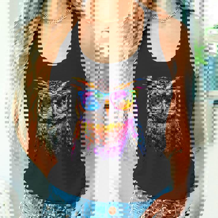 フクロウ カラフル レインボーカラー ポップアート フクロウ フクロウ かわいい フクロウ タンクトップ