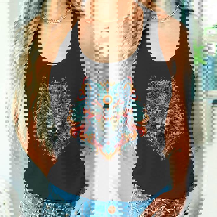 フラクタル スピリット アニマル オオカミ サイケデリック タンクトップ