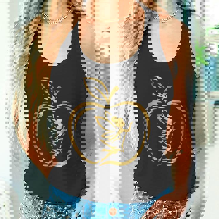 フルーツりんごフレーム 妖精のシルエット ラインアート イラスト 曲線 オリジナルデザイン リンゴ好き フルーツ タンクトップ