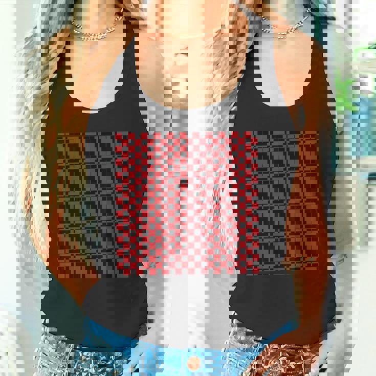 ブラック、レッド、チェッカーボードスクエアパターン、チェックデザイン。 タンクトップ