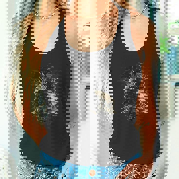 ブラックローズフラワーとスカルアート グランジスタイル 長袖tシャツ タンクトップ