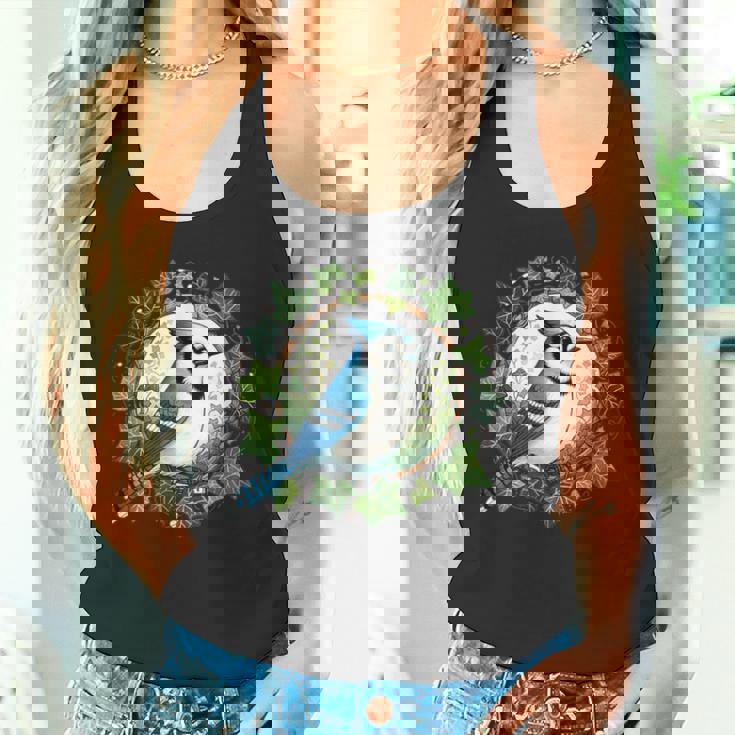 ブルージェイとイングリッシュアイビーバードアートブルージェイズイラスト タンクトップ