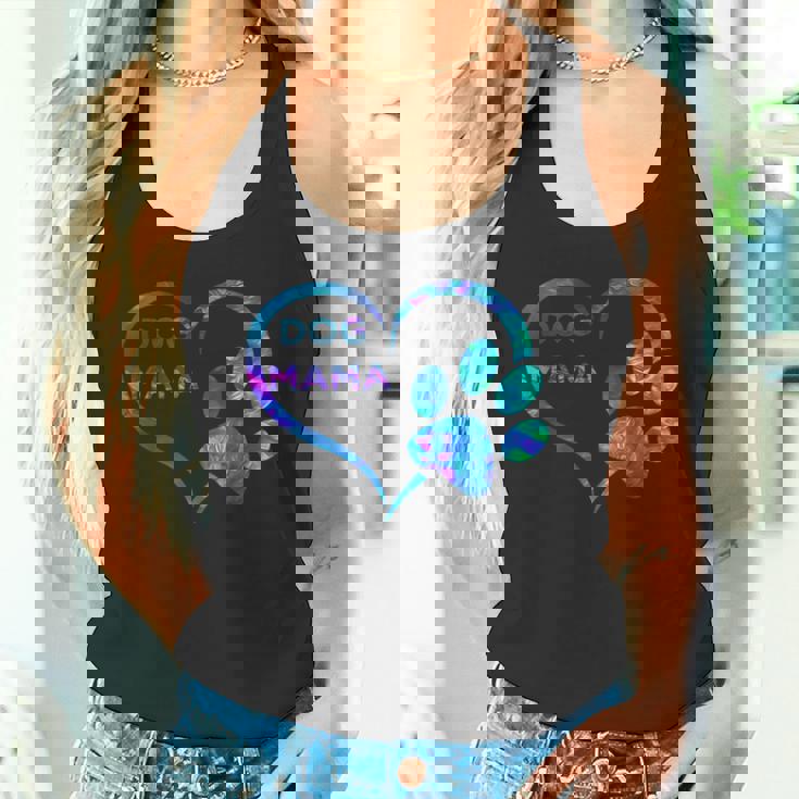 ブルーティールパープル ドッグママと足跡プリント ハート 犬 ママ タンクトップ