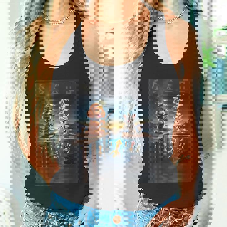 プードルとチワワのユニークなイカ釣りデザイン タンクトップ