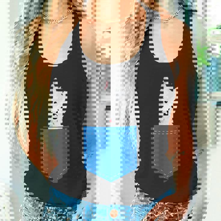 ポケットに犬のウェスティ犬テリアフロントポケット胸 タンクトップ