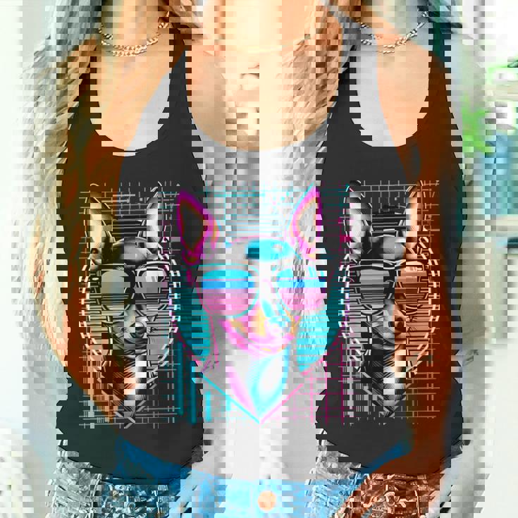 メンズ レディース ミニピン ヴェイパーウェーブ ミニチュア ピンシャー好き タンクトップ