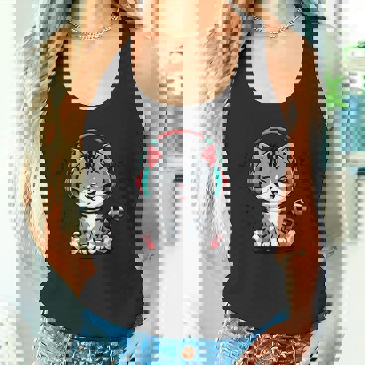 ミュージック・キャッツ ミュージシャンのための音符の衣装 ヘッドフォン猫 タンクトップ