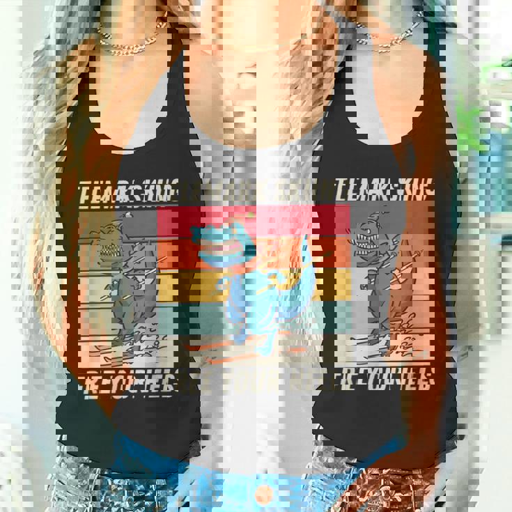 レトロ かわいい 漫画 恐竜 スキーヤー テレマーク スキー タンクトップ