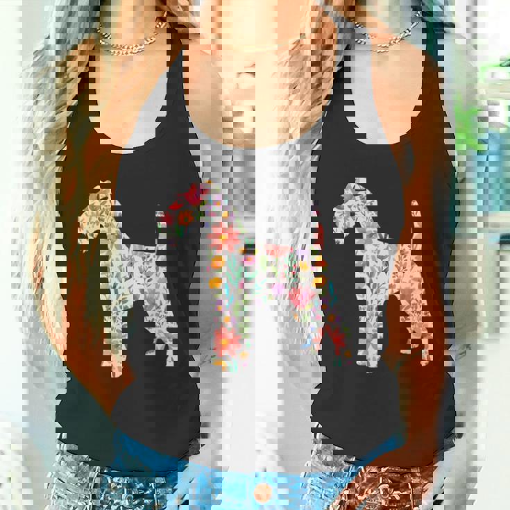 ワイヤーフォックステリア 水彩フラワーデザイン 長袖tシャツ タンクトップ