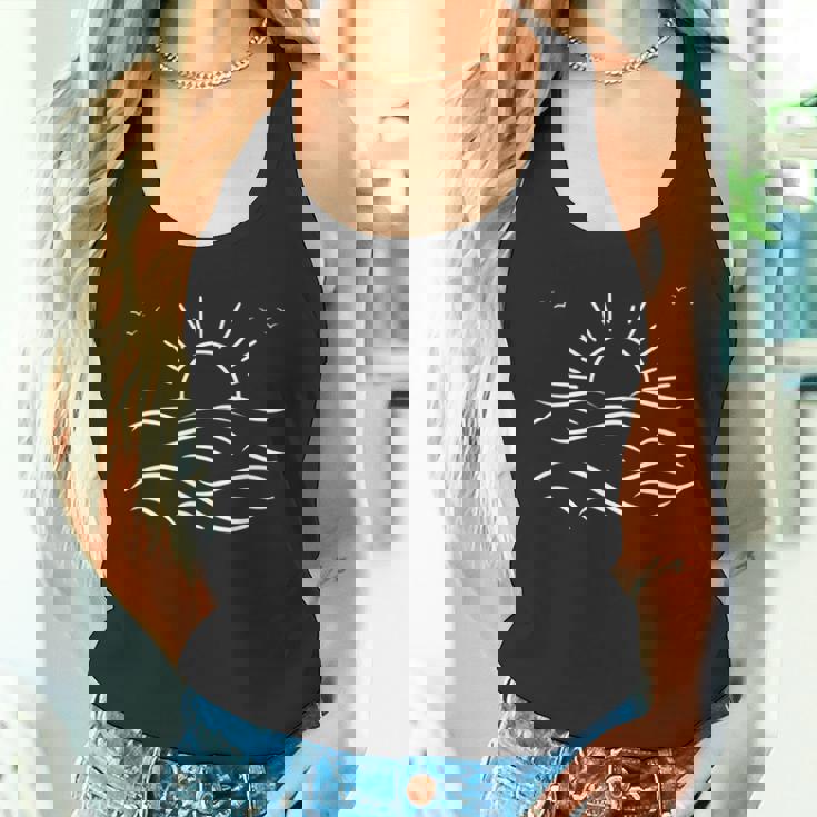 ヴィンテージ 海 夕日 鳥 飛ぶ 穏やかな 波 沿岸 自然 長袖tシャツ タンクトップ