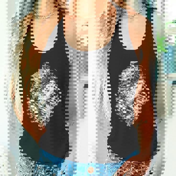 ヴィンテージカーエンジンコンポーネント 青写真 図 メンズグラフィック 長袖tシャツ タンクトップ