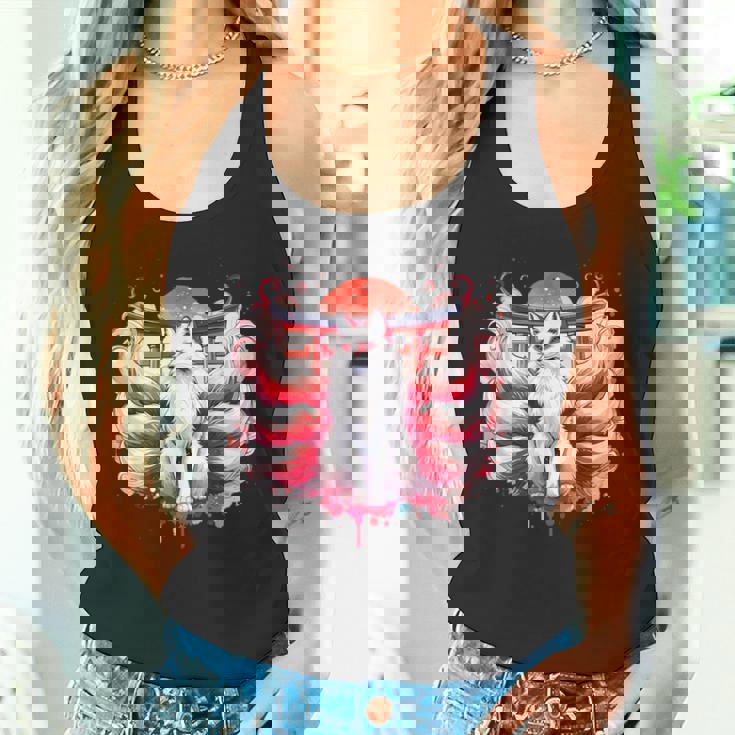 九尾狐 きつねと鳥居門 タンクトップ