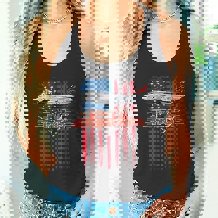 愛国的な海軍 F-14 トムキャットとアメリカ国旗 タンクトップ