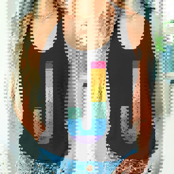 文字 J 大文字 アルファベット モノグラム イニシャル レインボー アルファベット J タンクトップ