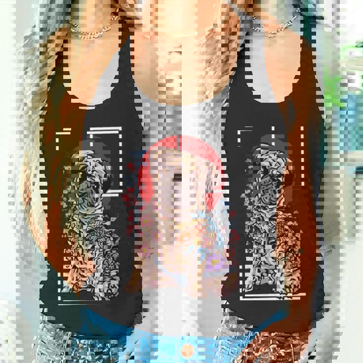 日本のタトゥー パグ 犬 パグ ヤクザの恋人 鯉の魚 長袖tシャツ タンクトップ