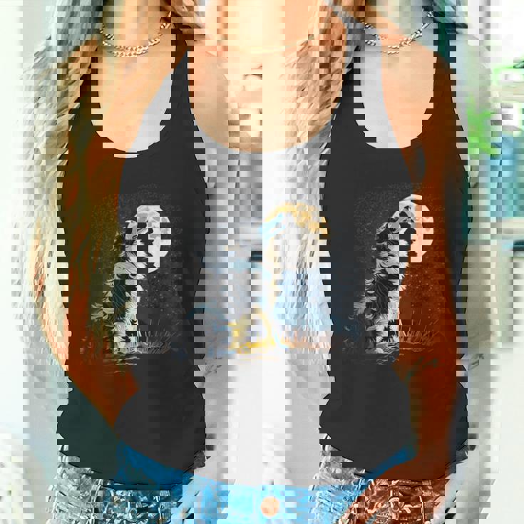 月に吠える美しいボーダーコリー犬 タンクトップ