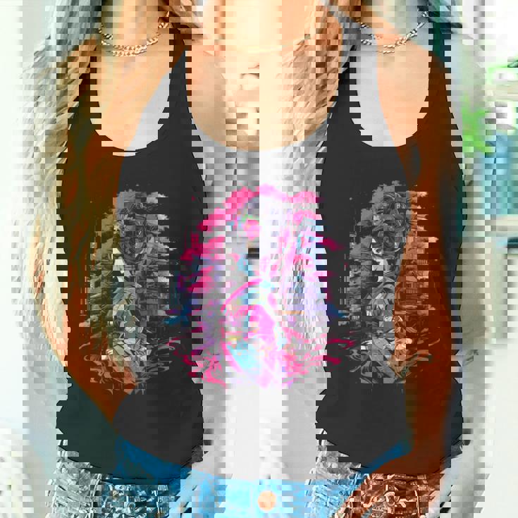 桜と芸者、サイバーパンク・イラストレーション タンクトップ