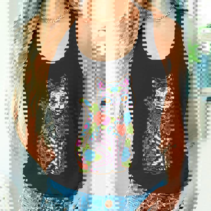 猫 シュガー スカル メキシコ カラベラ 死者の日 ハロウィン タンクトップ