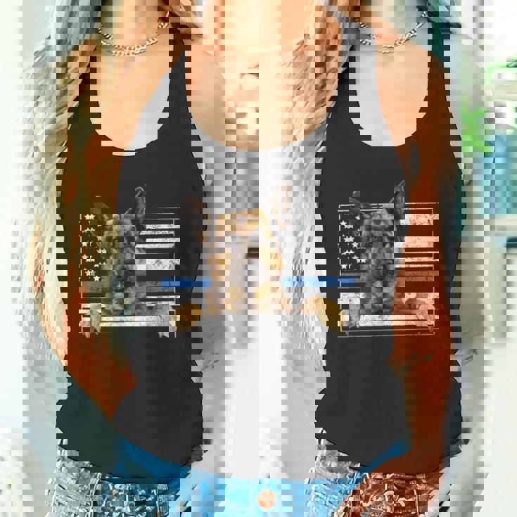 細いブルーライン K9 ジャーマンシェパード 犬 警察官 タンクトップ