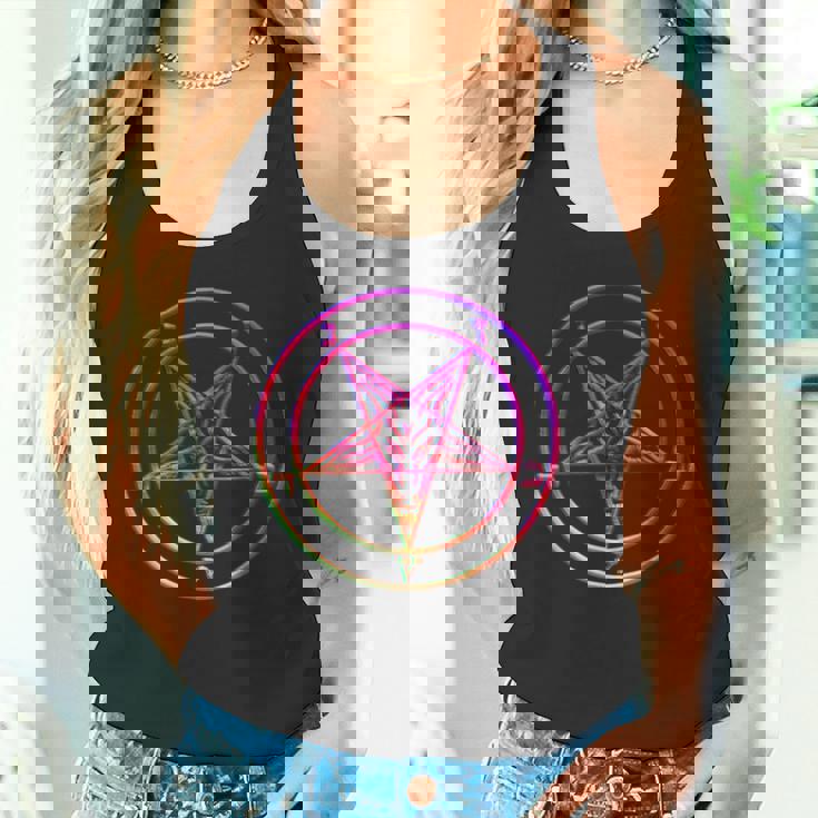 美しいvaporwave サタニックペンタグラム レトログリッチ効果 タンクトップ