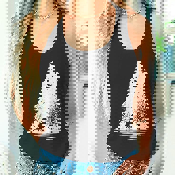 遠吠えするオオカミ 星空 オオカミモチーフ 男女兼用 タンクトップ