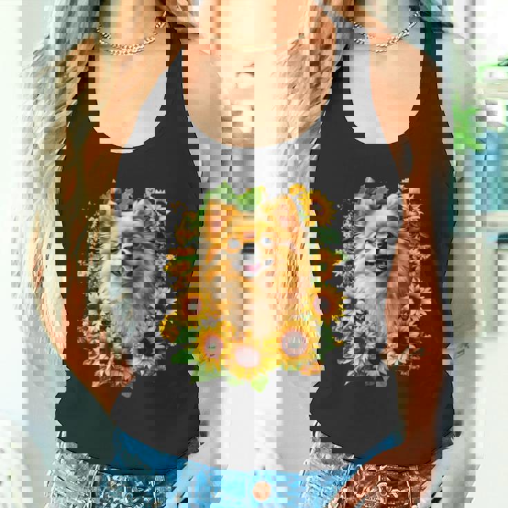 面白いtシャツ ポメラニアン ひまわり わんこ メンズ 犬好き グッズ かわいい おもしろ 面白い 服 ネタ 長袖tシャツ タンクトップ