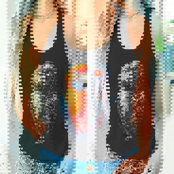 面白いオウムロボット動物愛好家サイボーグオウムロボット Robot Parrot Lover Cyborg Ai タンクトップ