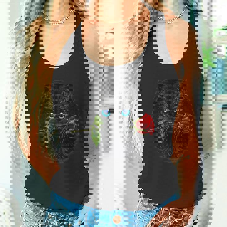 黒ペルシャ猫 ねこ 薔薇 バラ バレンタイン タンクトップ