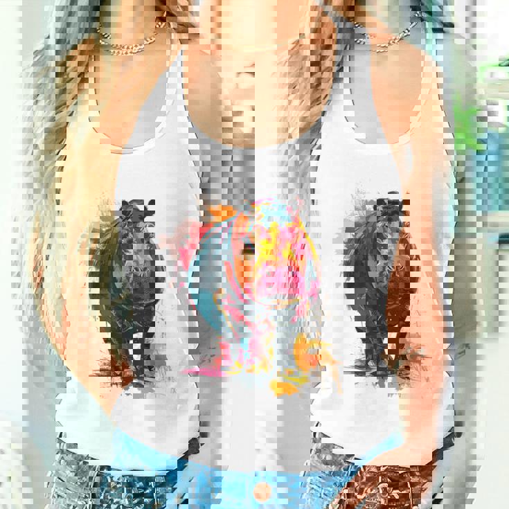 カバ 動物 カラフル グラフィック 抽象 アート 絵画 カバ タンクトップ