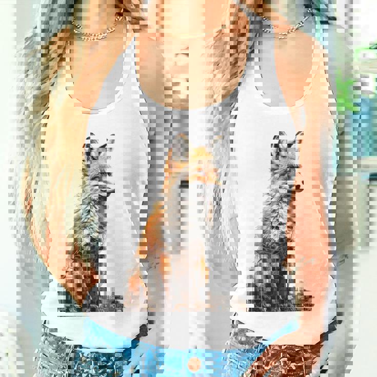 キツネ アニマル柄 モチーフ 抽象 イラスト 描画 狐 タンクトップ