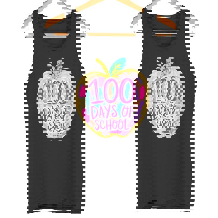 100 Days Of School Apple Teacher Student Kids Groovy Retro Tank Top