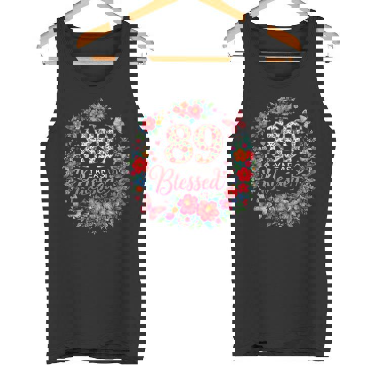 89歳の祝福された89歳のフローラル89歳の誕生日プレゼント タンクトップ