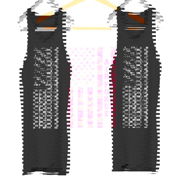 Air Force Military Branch Aviation Pink Camo USA Flag Tank Top