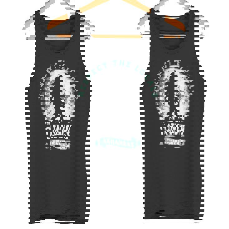 Caraway Arkansas Respect The Locals Bigfoot Sasquatch Moon Tank Top