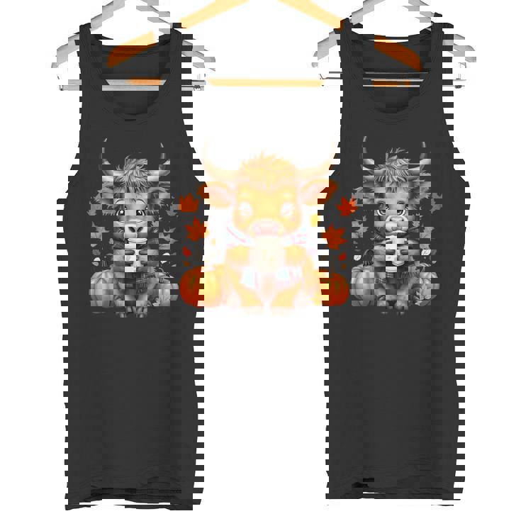 Cute Highland Cow Autumn Pumpkin Fall Coffee Pumpkin Spice Tank Top