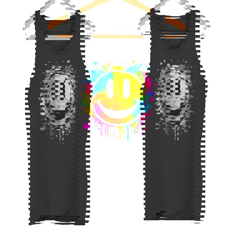 Cute Paint Splash Happy Smile Face 70s Tie Dye Smiling Tank Top