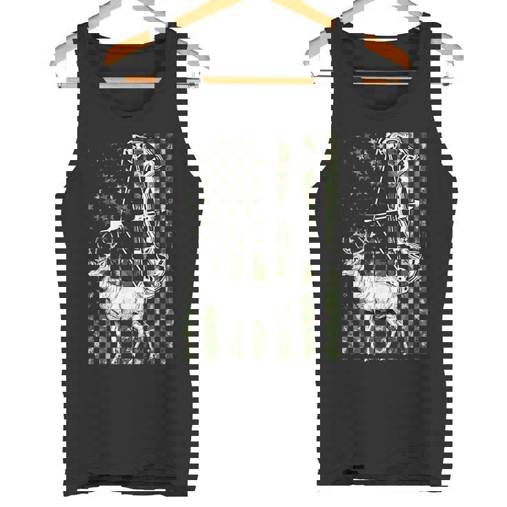 Deer Bowhunter American Flag Archery Hunting Tee Tank Top