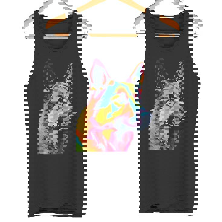 GERMAN SHEPHERD Rainbow Pop Art Retro Paint Splatter Dog Tank Top Tank Top