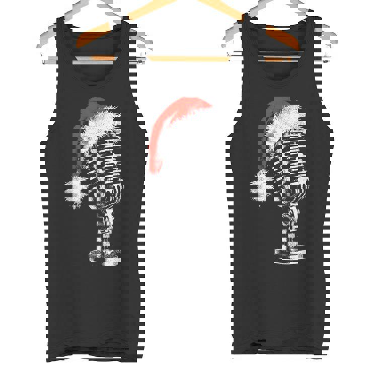 Gorro De Papá Noel Con Micrófono -Intage Karaoke Navidad Amante Camiseta sin mangas