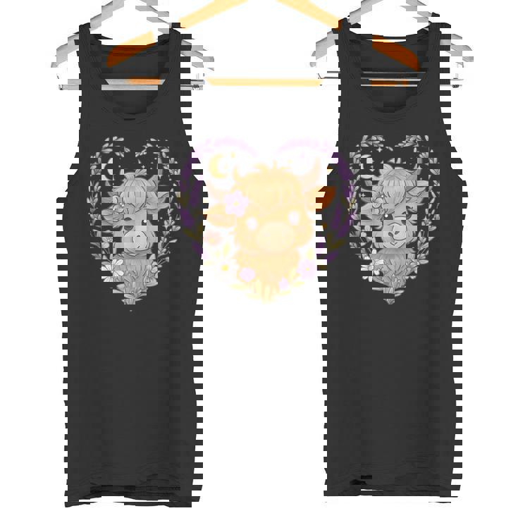 Highland Cow Lavender Heart Scottish Highland Cattle Tank Top Tank Top