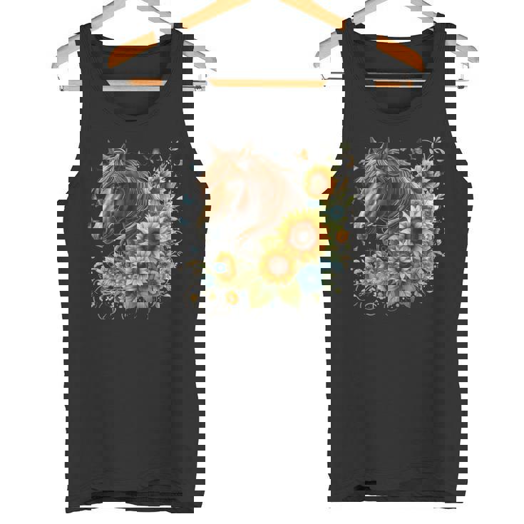 Horse Sunflower Butterfly Country Western Boho Horses Riding Tank Top