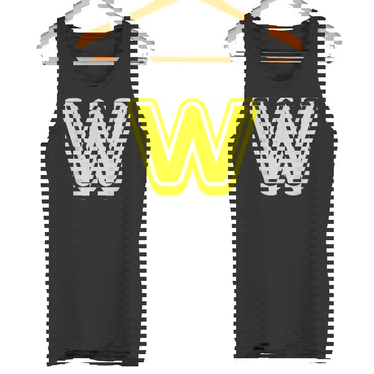 Lettre Rétro En Gras Jaune – W – Contour – Alphabet Débardeur e