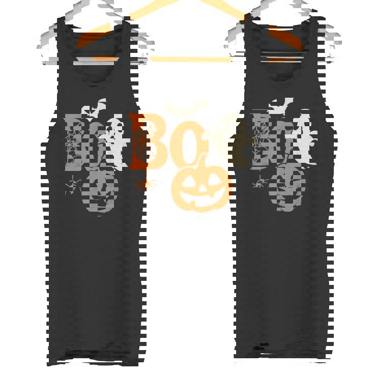 Scary Bold Boo Halloween Ghost Pumpkin Bat Spider Tank Top