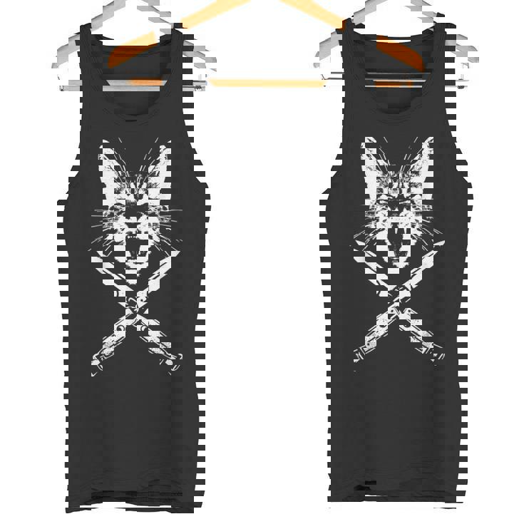 Hissing Cat With Crossedwitchblade Knives Kitten Claws タンクトップ