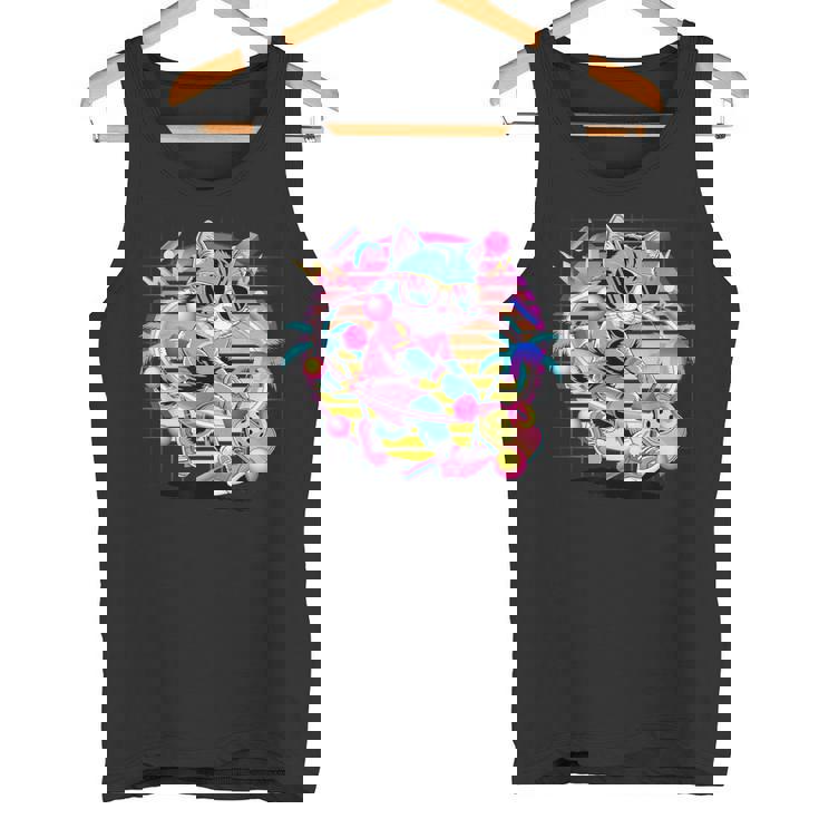 Vaporwave 猫 ピックルボール プレーヤー 80年代 レトロ 美学 タンクトップ