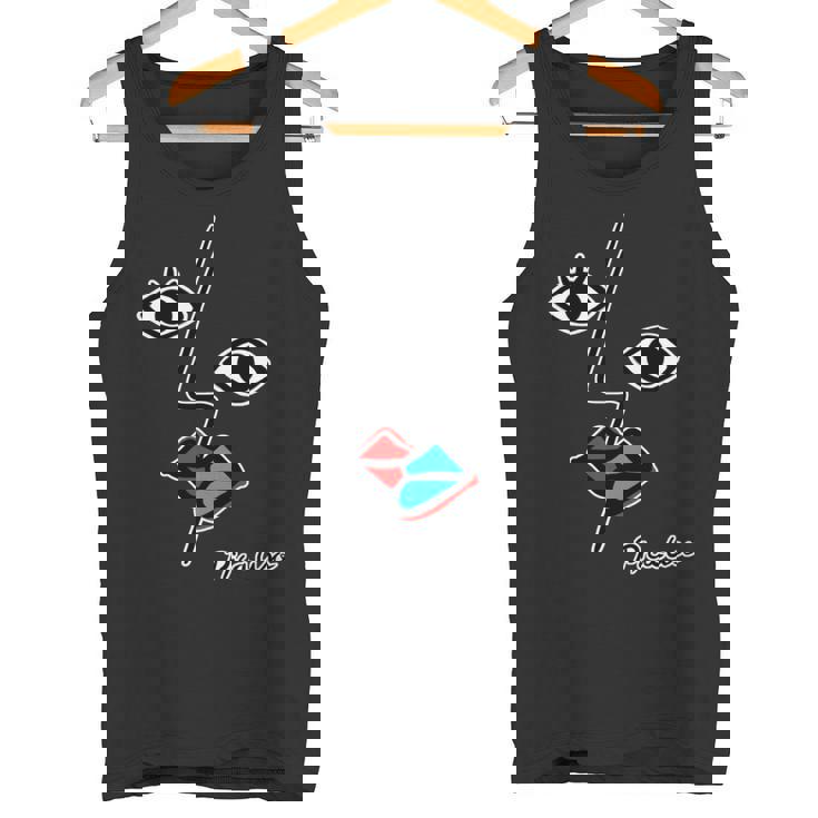 【ピカソ風】顔 男女 キス モダンフェイス（パロディ）【ピカウソ】キュビズム 80年代風 面白い アート 長袖tシャツ タンクトップ