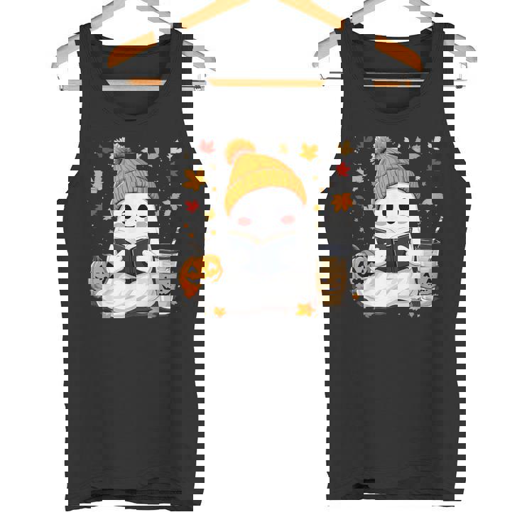 おばけ読書本 紅葉 ハロウィン ゴーストコーヒー タンクトップ